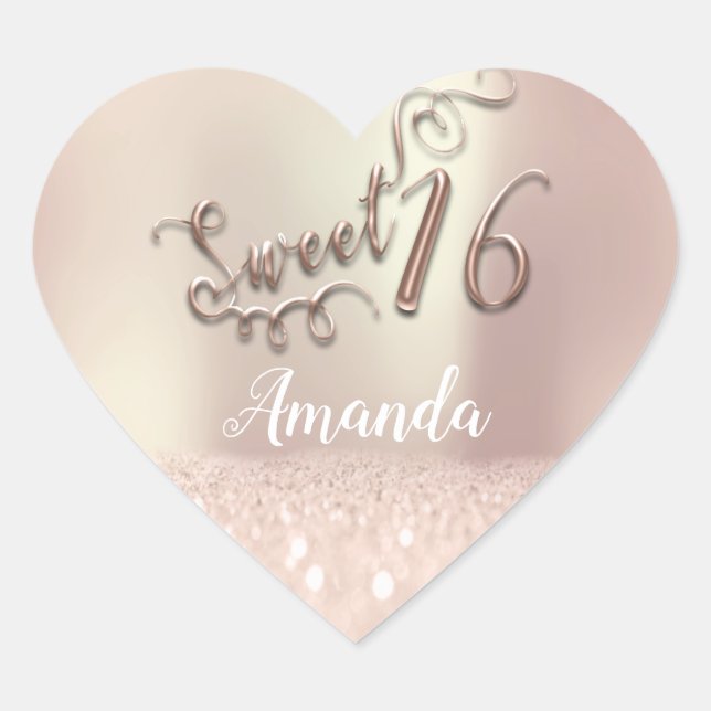 Rose Gold Sweet 16. Prinzessin Herzname Park Herz-Aufkleber (Vorderseite)