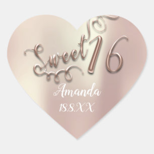Rose Gold Sweet 16. Script Herzname Datum Herz-Aufkleber