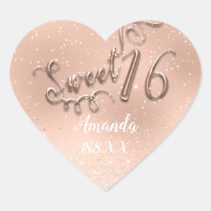 Rose Gold Sweet 16. White Heart Glitzer Sparky Herz-Aufkleber