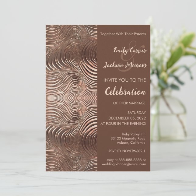 Rose Gold Swirl Wedding Invitation (Debout devant)