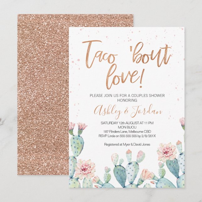 Rose Gold Taco'bout Liebe Paare Dusche Einladung (Vorne/Hinten)