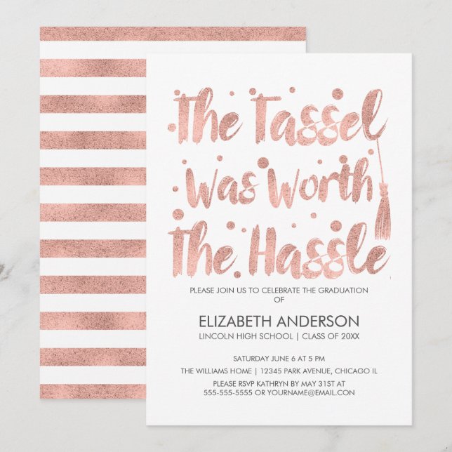 Rose Gold Tassel Abschluss Card Einladung (Vorne/Hinten)
