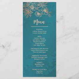 Rose Gold Teal Floral Line Art Wedding Menükarte