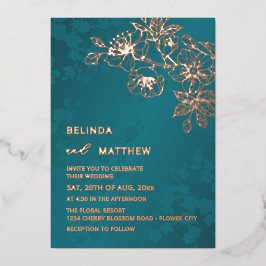 Rose Gold Teal Floral Wedding Folieneinladung