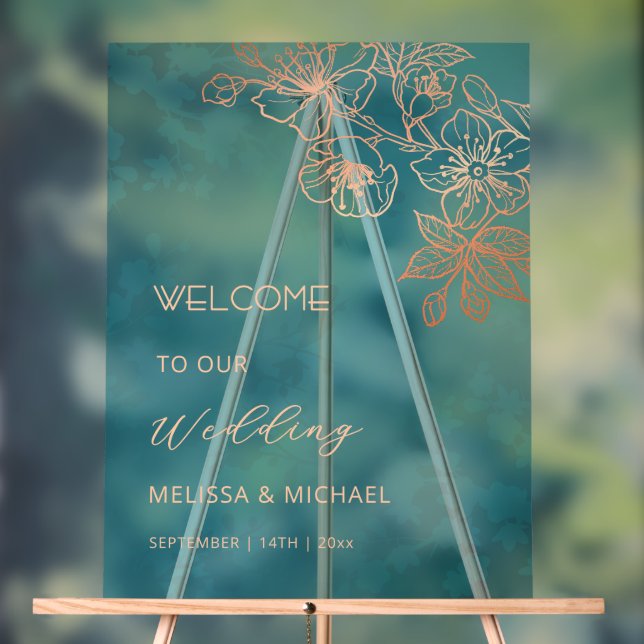 Rose Gold Teal Transparent Wedding Acrylschild (Neutral)