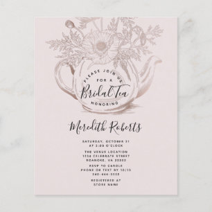 Rose Gold Teapot Bridal Tee Einladung