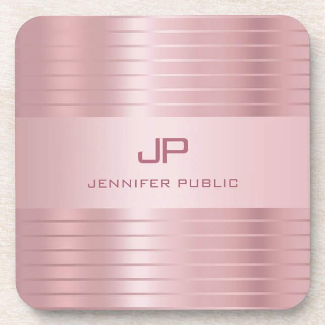 Rose Gold Template Mit Monogramm Moderne Elegant Getränkeuntersetzer (Vorderseite)