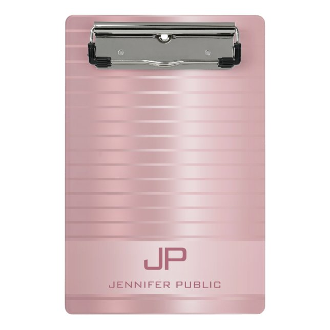Rose Gold Template Monogram Trendy Modern Elegant Mini Klemmbrett (Vorderseite)