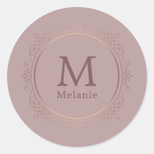 Rose Gold Template Trendy Monogram Elegant Runder Aufkleber