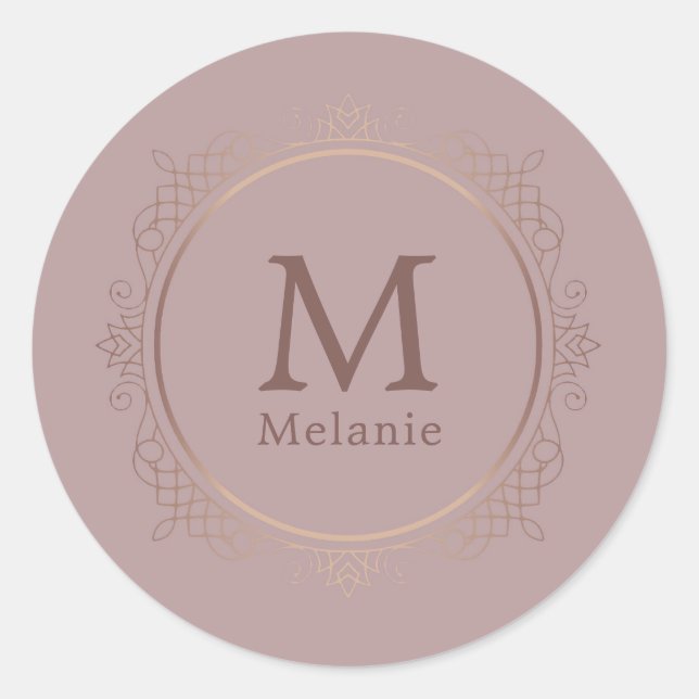 Rose Gold Template Trendy Monogram Elegant Runder Aufkleber (Vorderseite)