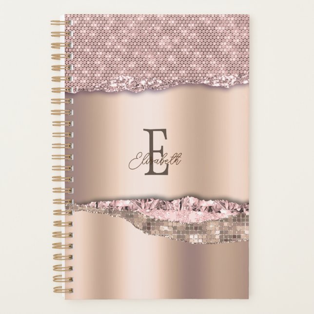 Rose Gold Tendance Diamants Paillettes Monogramme (Devant)