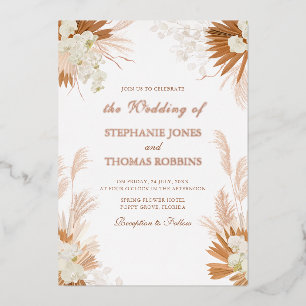 Rose Gold Terracotta Pampas Grass Orchid Hochzeit Folieneinladung