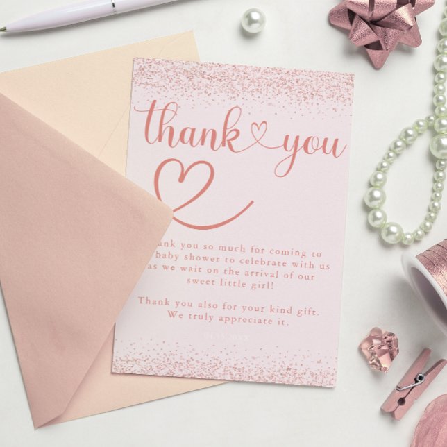 Rose Gold Thank You Confetti Heart Script Dankeskarte (Von Creator hochgeladen)
