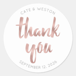 Rose gold thank you, personalized, faux foil runder aufkleber