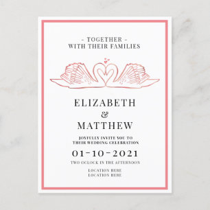 Rose Gold Themed mit Swans Hochzeit Einladungspostkarte