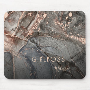 Rose Gold Tinte Marmor Girlboss Name Mousepad