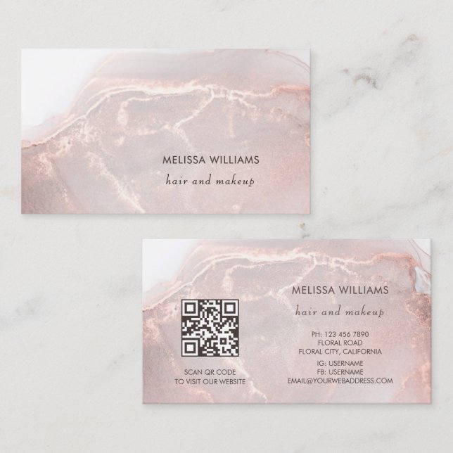 Rose Gold Tinte Marmor | QR-Code Visitenkarte (Vorne/Hinten)