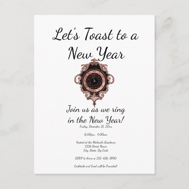 Rose Gold Toast New Year Party Invitation (Devant)
