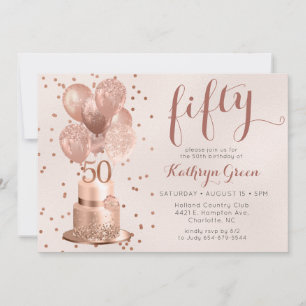 Rose Gold Torte 50. Geburtstagseinladung Einladung