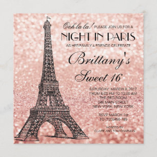 Rose Gold Tour Eiffel Paris Sweet 16 Invitation