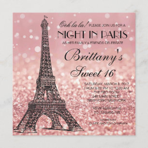 Rose Gold Tour Eiffel Paris Sweet 16 Invitation