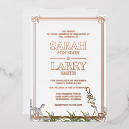 Rose Gold Traditionelle Hochzeit zum Thema Strand Folieneinladung