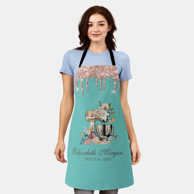 Rose Gold Tropfen Blumenkuchen Mixer Minze Grün Schürze (Getragen)
