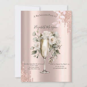 Rose Gold Tropfen Blumenstrauß-Glass Bachelorette Einladung