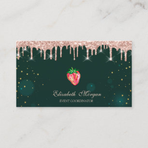 Rose Gold Tropfen Chic Strawberry Green Visitenkarte