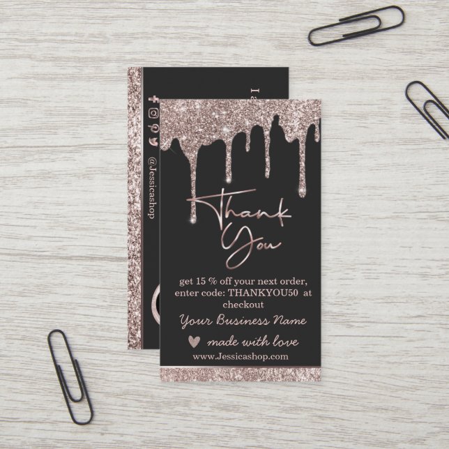 Rose Gold Tropfen danke Visitenkarte (Vorderseite/Rückseite Beispiel)