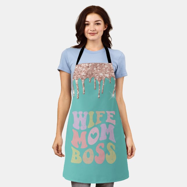 Rose Gold Tropfen Ehefrau Mama Boss Minze Grün Schürze (Getragen)