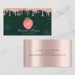 Rose Gold Tropfen Erdbeere Grün Geschäftskarte Visitenkarte