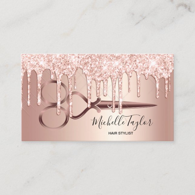 Rose Gold Tropfen Friseursalon Visitenkarte (Vorderseite)