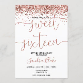 Rose Gold Tropfen Girly Modern Drive by Sweet 16 Einladung