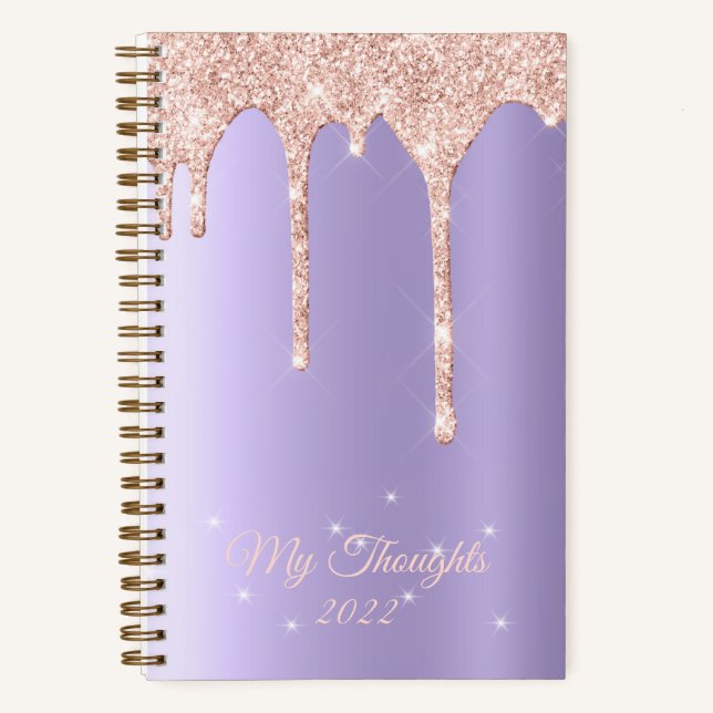 Rose Gold Tropfen Glitzer Benutzerdefiniertes Text Notizbuch (Vorderseite)