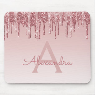 Rose Gold Tropfen Glitzer Monogram Pink Mousepad
