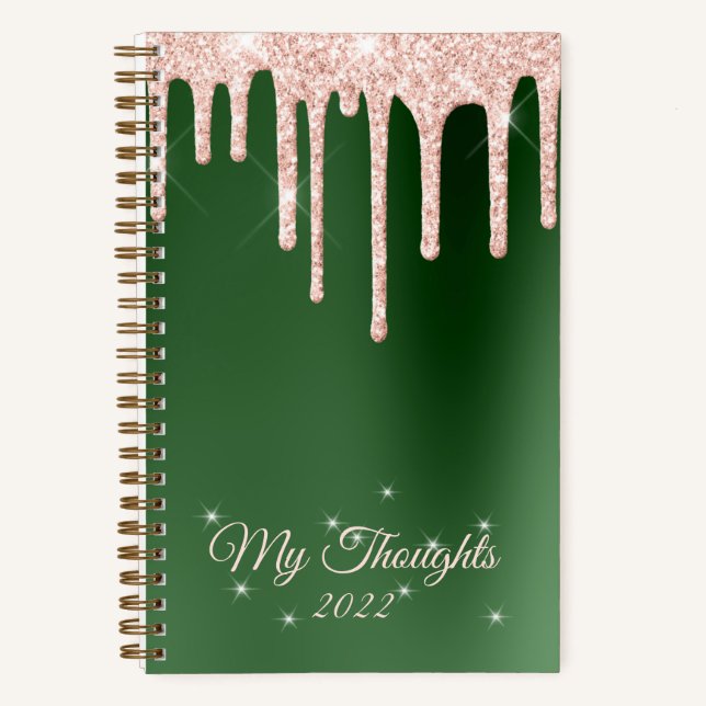 Rose Gold Tropfen Glitzer Smaragdfarbener, benutze Notizbuch (Vorderseite)