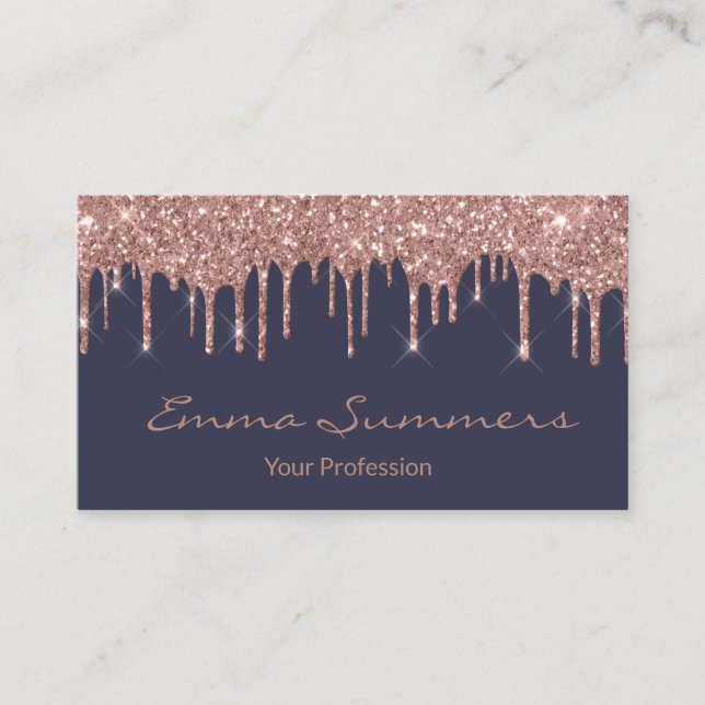 Rose Gold Tropfen Gray Navy Customizing Glitzer Visitenkarte (Vorderseite)