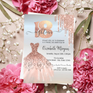 Rose Gold Tropfen Kleid Silber 18. Geburtstag Einladung