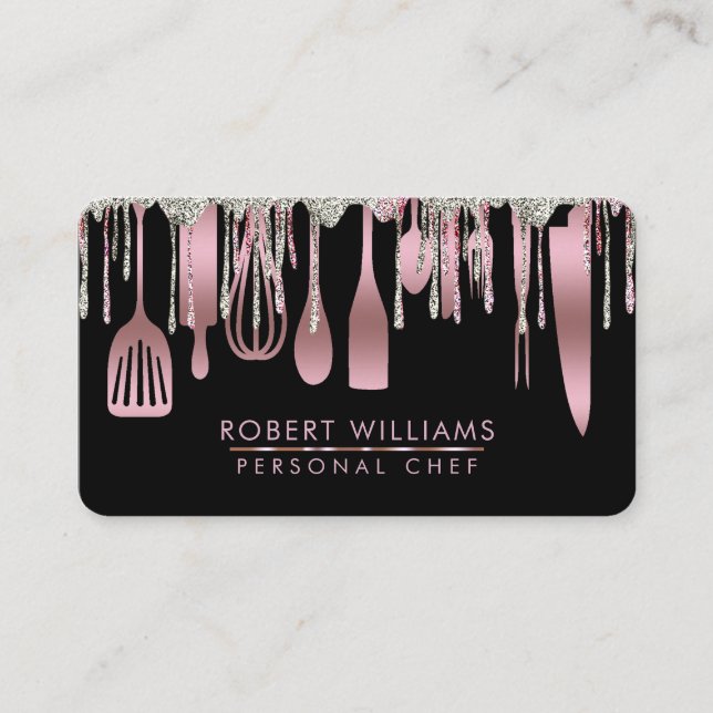 Rose Gold Tropfen Koch Küche Tools Glitzer Imitate Visitenkarte (Vorderseite)