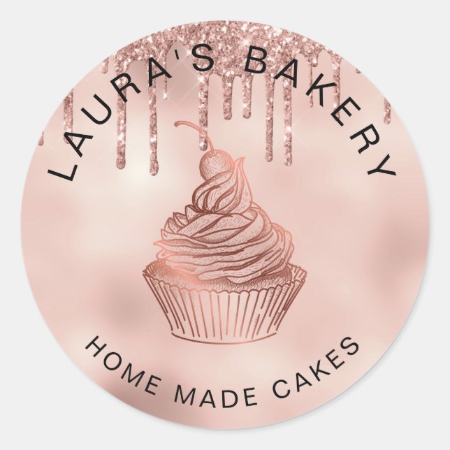 Rose Gold Tropfen Kuchen & Süßigkeiten Cupcake Zuh Runder Aufkleber (Vorderseite)