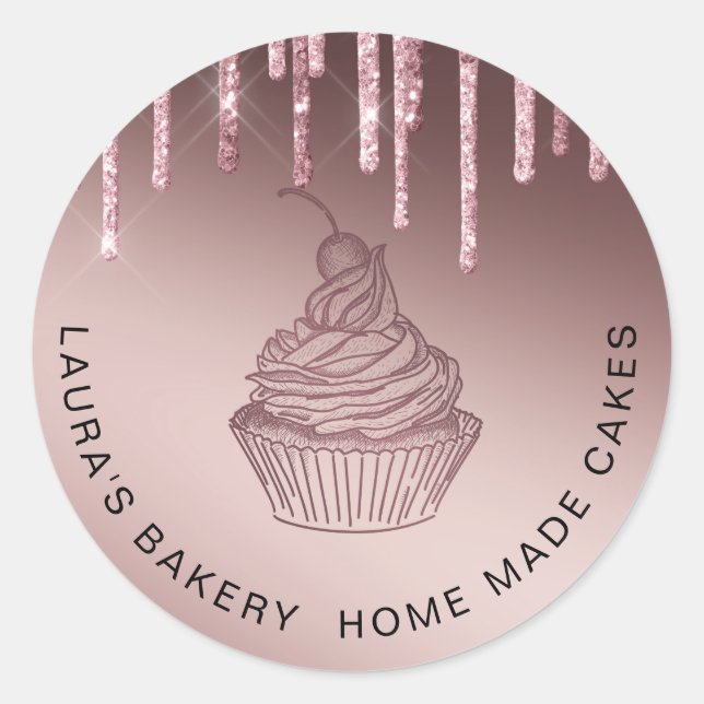 Rose Gold Tropfen Kuchen & Süßigkeiten Cupcake Zuh Runder Aufkleber (Vorderseite)