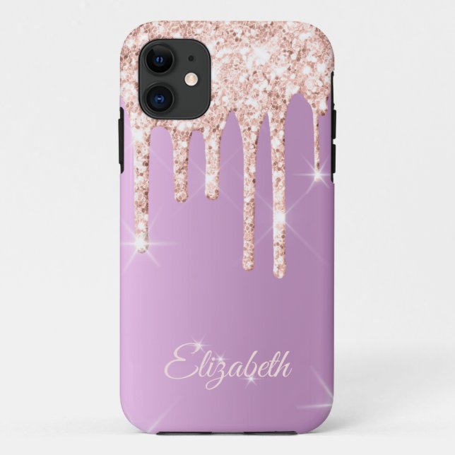 Rose Gold Tropfen Lavendel Glitzer Sparkone Monogr Case-Mate iPhone Hülle (Rückseite)