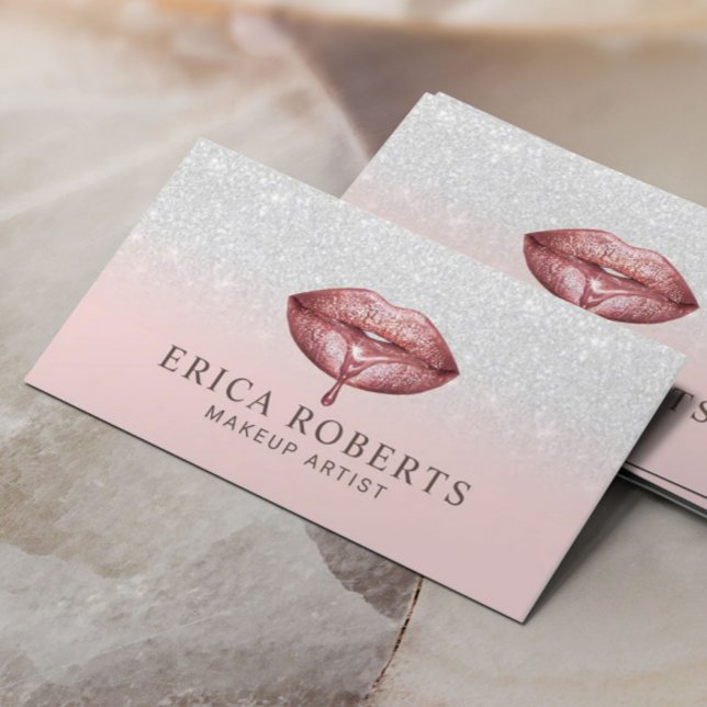 Rose Gold Tropfen Lippen Rosa Schminke Künstler Visitenkarte (Von Creator hochgeladen)