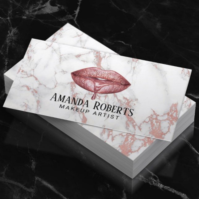 Rose Gold Tropfen Lippen Weißer Marmor Makeup Küns Visitenkarte (Von Creator hochgeladen)