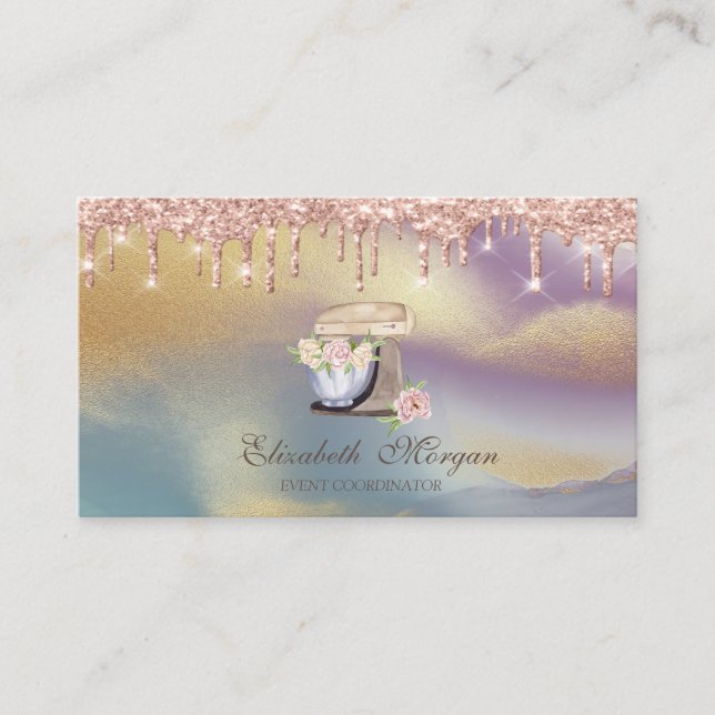 Rose Gold Tropfen Retro Mixer Blume Holografisch Visitenkarte (Vorderseite)