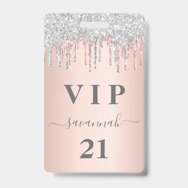 Rose Gold Tropfen Rosa Silber Vip Ausweis (Vorderseite)