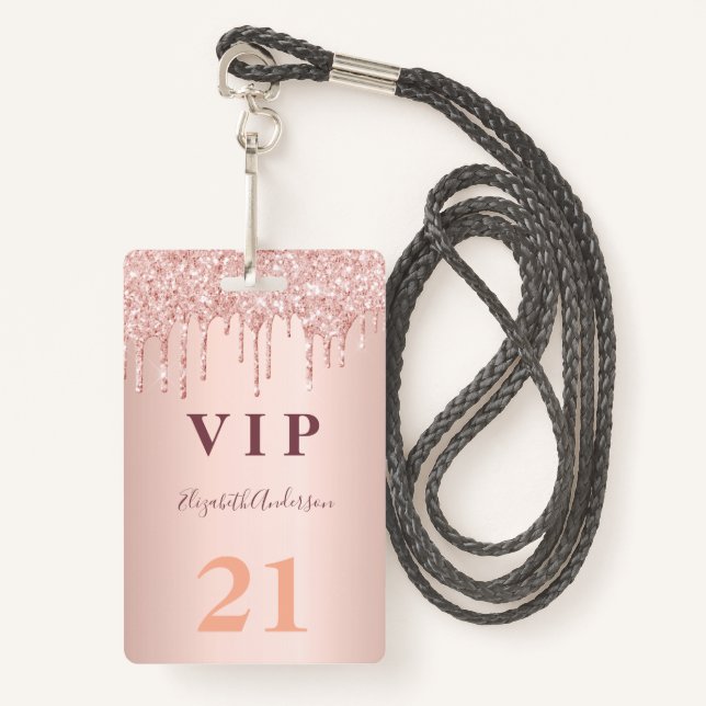 Rose Gold Tropfen Rosa Vip Ausweis (Vorderseite mit Schlüsselband)