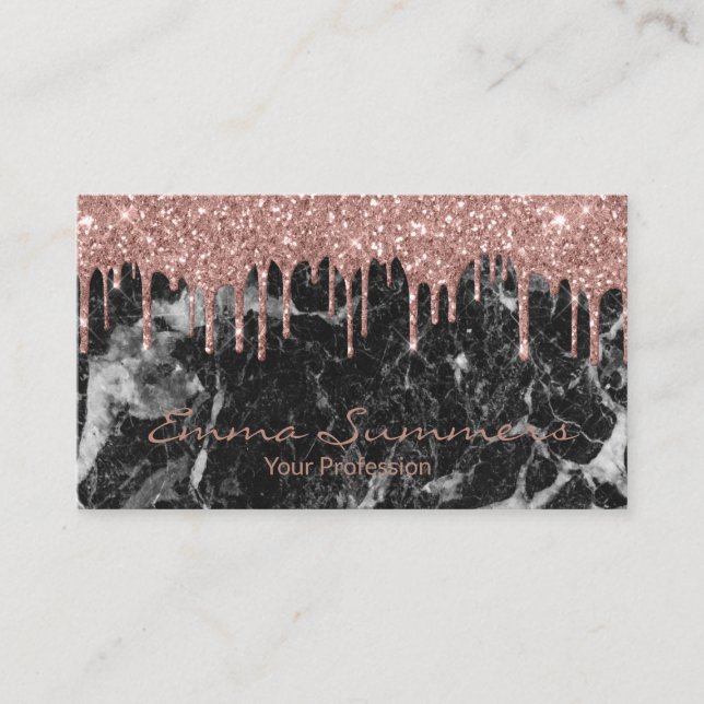 Rose Gold Tropfen Schwarzes Marmor Glitzer anpasse Visitenkarte (Vorderseite)