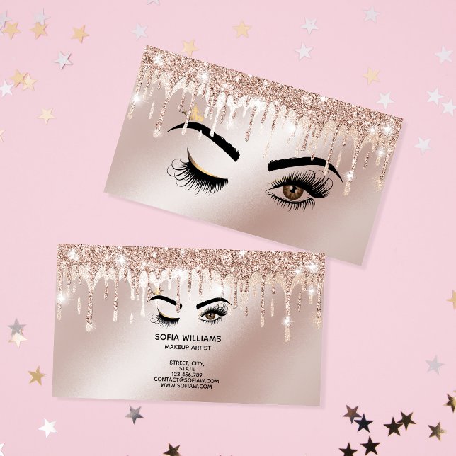Rose Gold Tropfen Sparkle Lashes Visitenkarte (Von Creator hochgeladen)